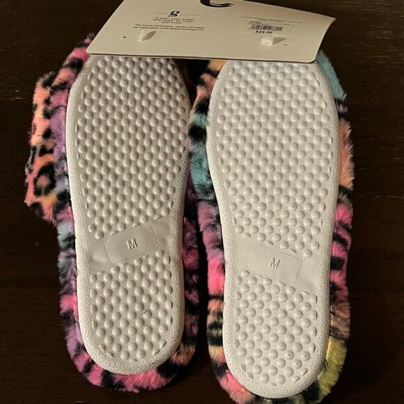 Kensie Animal Print Memory Foam Slippers Pink Rainbow Women's size 8 - Picture 4 of 5